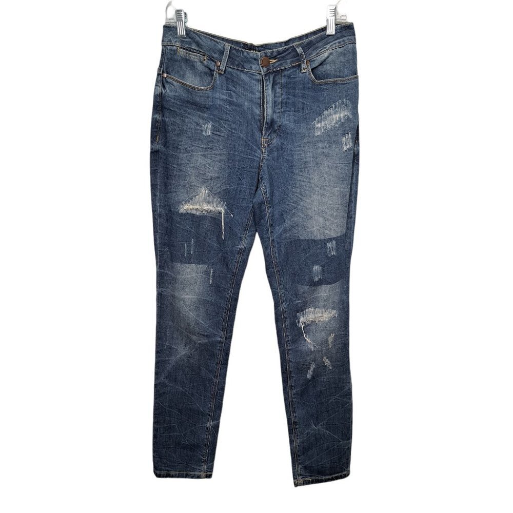 Max Boyfriend Women's Distressed Patchwork Denim Blue Jeans Size 6